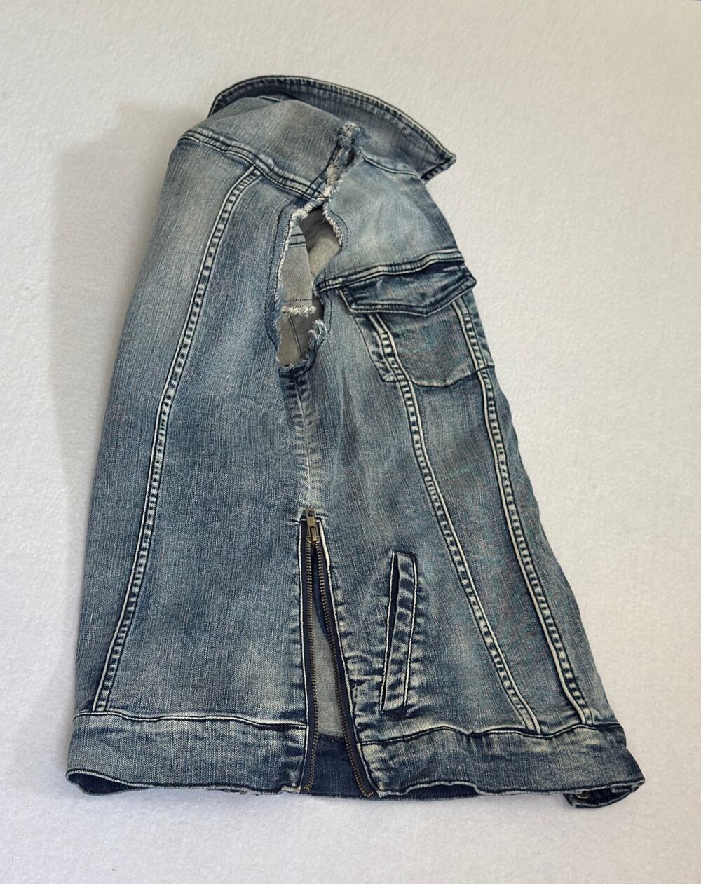 Noisy May Acid Wash Side Zip Denim Vest M